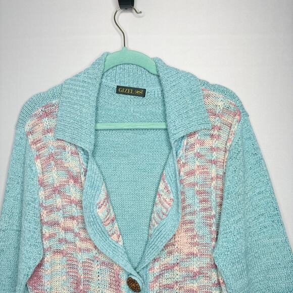 90s GIZEL Knit Cardigan Size 1X Button Snaps Crochet‎ Detail Acrylic Stretch - Picture 3 of 13